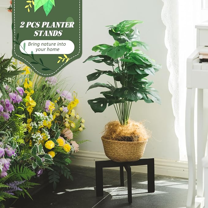HPC DECOR 2 Pack Wood Plant Stand-Mid Century Modern Planter Stands-Wooden Flower Pot Stands Riser,Low Short Plant Stands Indoor-Modern Minimalist Wooden Stool for Plant Pot Holder, Fit 5-15 Inch Pot.