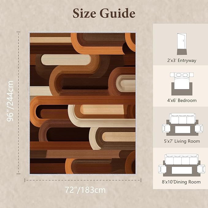Retro Arches Area Rug 6x8, Modern Geometric Arch Pattern Rug, Mid Century Abstract Carpet for Living Room Bedroom, Non Slip Washable Rug