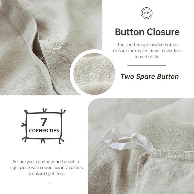 Simple&Opulence 100% Linen Duvet Cover Set, 3 PCS Natural French Flax Linen Duvet Cover Full Size, Breathable Soft Comfy Linen Bedding Comforter Cover with 2 Pillowcases
