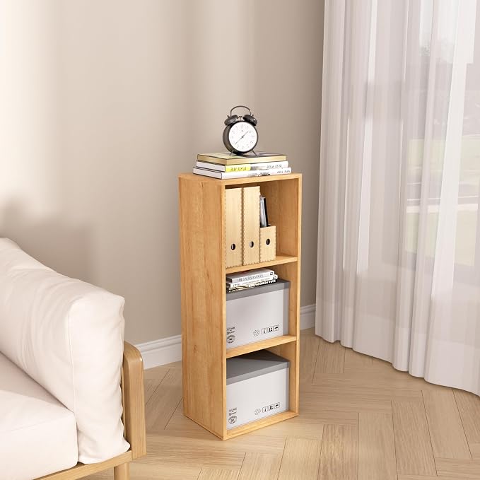 Wooden 3 Cube Storage Organizer, 3 Tier Storage Cubes Storage Display Cubby, Freestanding DIY Closet Shelving Unit for Living Room Bedroom Office (Oak, 3 Cube-W(11.8inch)