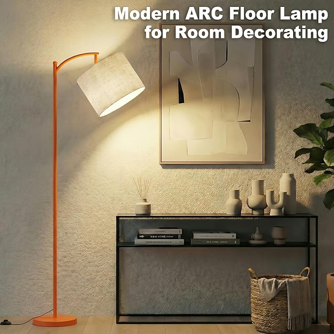 mukuxin Floor Lamp, LED Floor Lamp with Foot Switch & Adjustable Linen Lampshade, Tall Modern ARC Standing Lamps with 9W Replaceable Blub for Living Room Office Bedroom