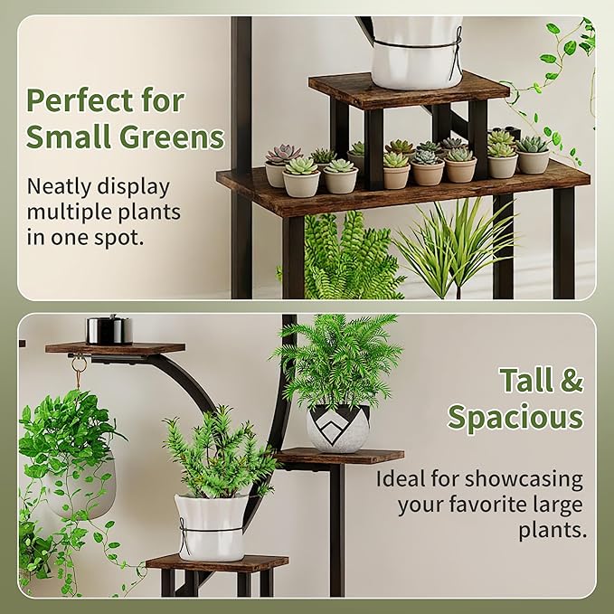 VECELO Plant Stand with Grow Light, 8-Tier Plant Shelf for Multiple Pots , 62" Corner Plant Stand Indoor for Living Room Patio Home Decor