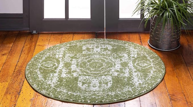 Unique Loom Bromley Collection Area Rug - Wells (5' 1" Round Green/Ivory)