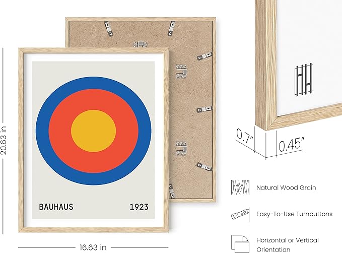 HAUS AND HUES Bauhaus Wall Art – Geometric Vintage Poster, Contemporary Abstract Print, Living Room Decor (Beige Frame, 16x20)