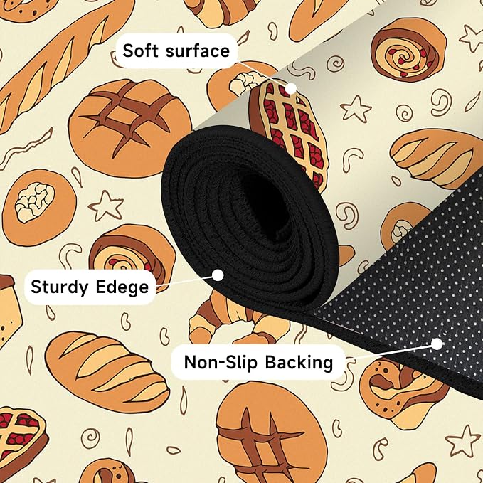 Cute Bread Area Rug 3D Cattoon Carpt Waffle Croissant and Muffin Rugs for Bedroom Living Room Kitchen Nursery Playroom Home Decor Washable Non Slip Floor Mat,6'x9'