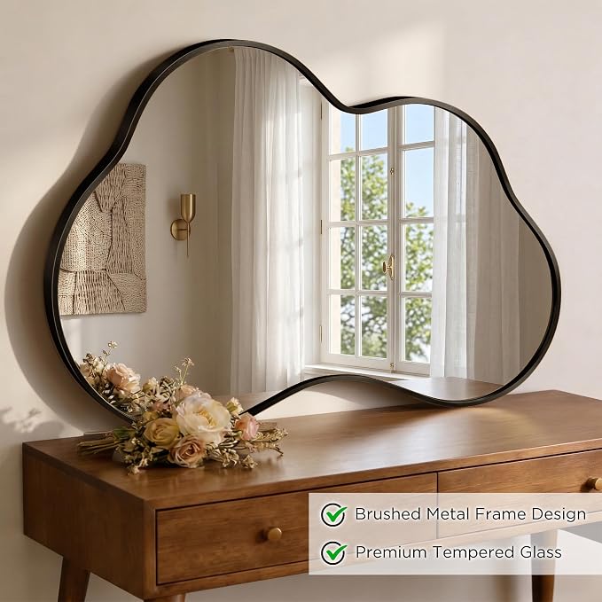 Irregular Wall Mirror with Metal Frame for Living Room, Hallway, Entryway, Bathroom and Dining Room