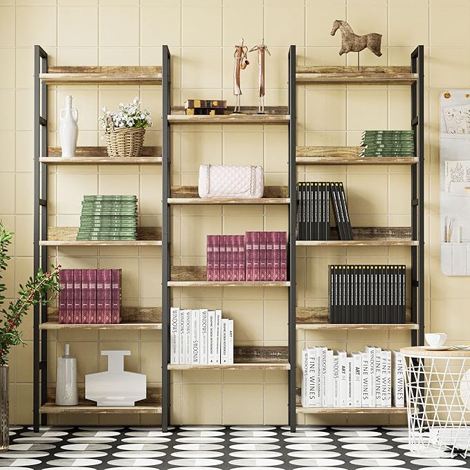 IRONCK Book Shelf, Bookshelves and Bookcases, 5 Tiers Bookshelf with Baffles, Large Bookshelf with Metal Shelving, Triple Wide Shelves for Living Room, Home Office