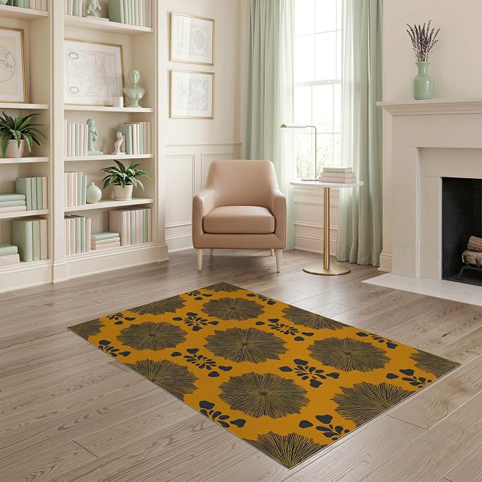 4'x6' Washable Flatwoven Rug, Black Abstract Abstract Easy Care Throw Carpet for Dorm Room, Small Living Room, Apartment, Stain Resistant Low Profile Floor Covering | Ref:2229843