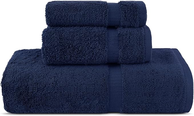 Chakir Turkish Linens | Hotel & Spa Quality 100% Cotton Premium Turkish Towels | Soft & Absorbent (3-Piece Towel Sets, Navy)