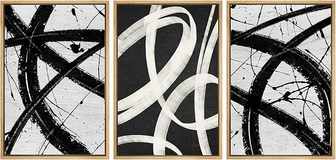 SIGNWIN Framed Canvas Print Wall Art Set Geometric Duotone Ring Landscape Graffiti & Street Art Abstract Illustrations Modern Art Nordic for Living Room, Bedroom, Office - 16"x24"x3 Natural