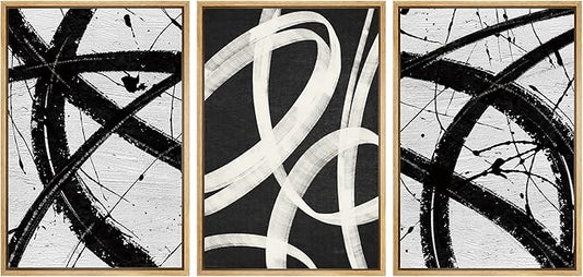 SIGNWIN Framed Canvas Print Wall Art Set Geometric Duotone Ring Landscape Graffiti & Street Art Abstract Illustrations Modern Art Nordic for Living Room, Bedroom, Office - 16"x24"x3 Natural