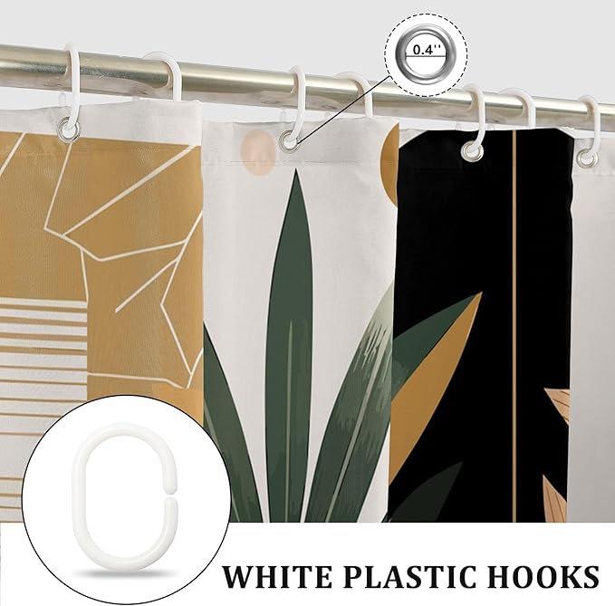 Boho Shower Curtain Mid Century Style Plant Leaves Bathroom Curtain Modern Abstract Graphic Waterproof Fabric Decor Shower Curtain with Hooks 72x78 Inch