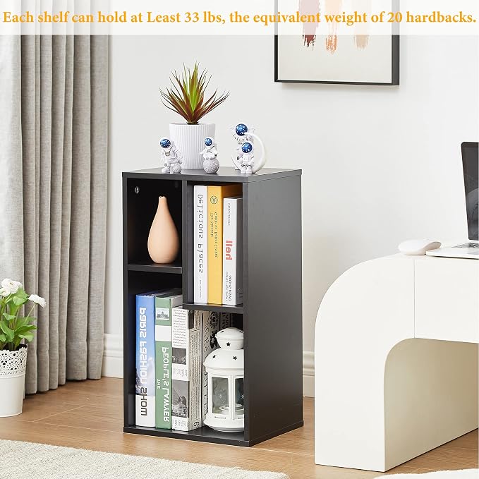VECELO 3 Cube Small Bookcase, Fits Tallest Hardcovers, Horizontal Available, 2-Tier Modern Bookshelf, Storage Organizer for Small Spaces, Kids Room, Bedroom Living Room, Vintage Black