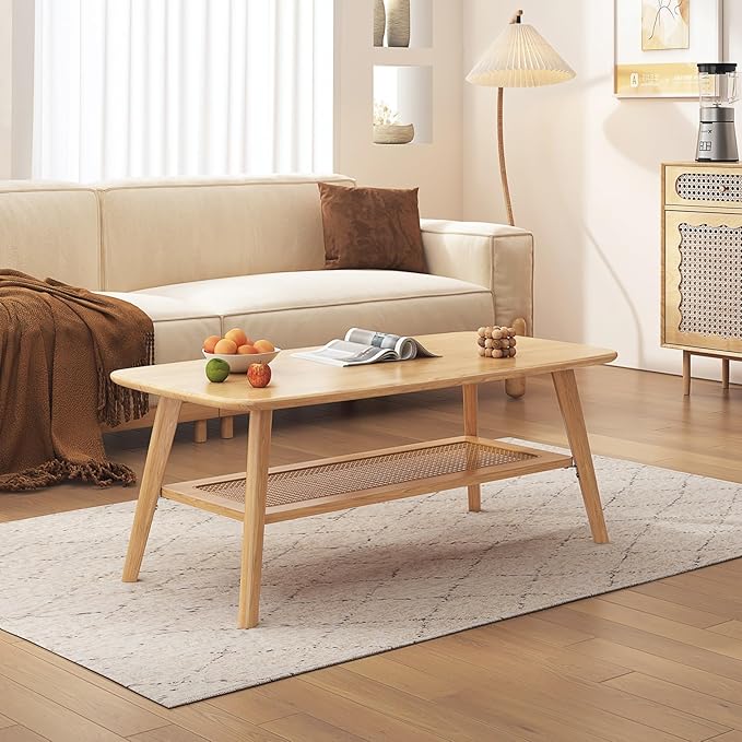Coffee Table Small Solid Wood Center Table Mid Century Vintage Living Room Coffee Table, Walnut 47.24 Inch