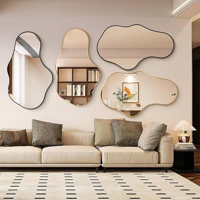 Bathroom Mirrors for Over Sink - Wall Mirrors Decorative 26"x 43" Asymmetrical Abstract Aviation Aluminum Alloy Frame Unique for Bathroom, Bedroom, Living Room, Cloakroom, Entryway Black