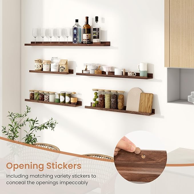 Dreamland Picture Ledge Shelf for Wall, Floating Shelves Set of 2,55 inch Long Floating Shelves with Lip for Living Room,Bedroom,Bathroom,Kitchen,Walnut