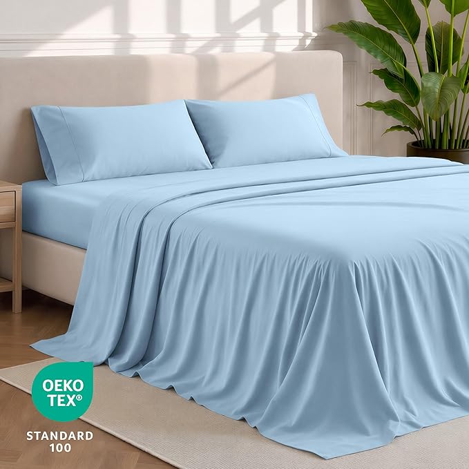 Bare Home Twin Sheet Set - 1800 Ultra-Soft Microfiber Twin Bed Sheets - Double Brushed - Deep Pockets - Easy Fit - 3 Piece Set - Bedding Sheets & Pillowcases (Twin, Light Blue)