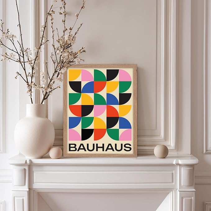 Poster Master Bauhaus Poster - Triangles Print - Geometric ART - Abstract ART - Graphic Design Style - Chic Boho - Mid Century Modern - Living Room or Bedroom Decor - 11x14 Beige Framed