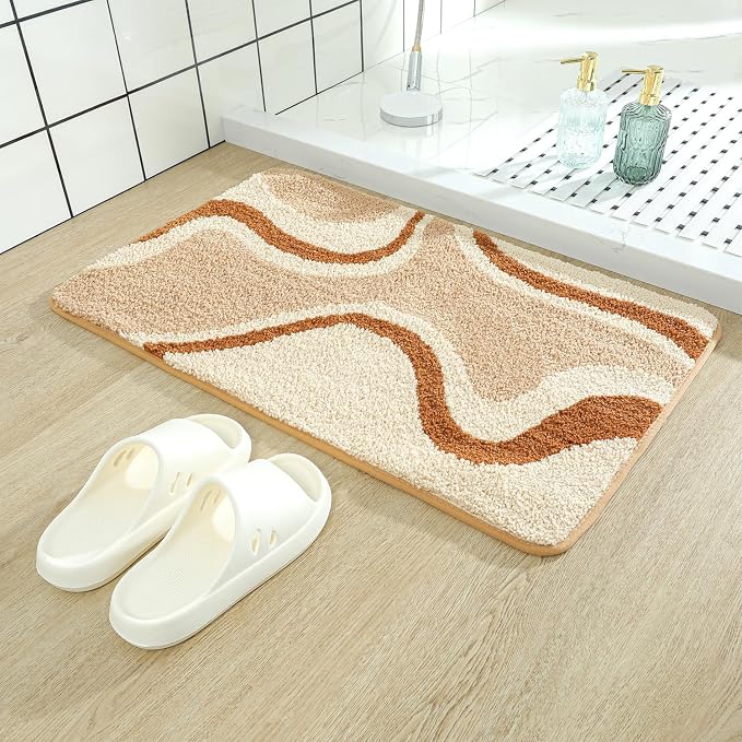 Striped Wavy Bath Mat - Super Absorbent, Soft and Thick, Rubber Backing Non-Slip, Machine Washable Shower Rug, Bath Mat, Bathroom Home Decor Accessories, 20"x31" (50x80cm)