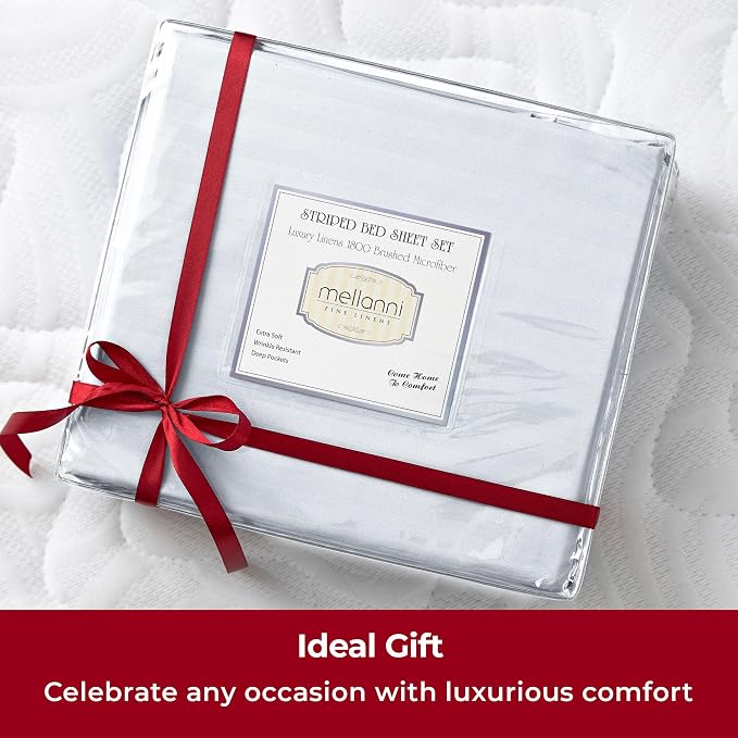 Mellanni Twin Sheets Set - 3 PC Iconic Collection Bedding - Hotel Luxury, Extra Soft, Cooling Bed Sheets - Wrinkle, Fade, Stain Resistant (Twin, Striped White)