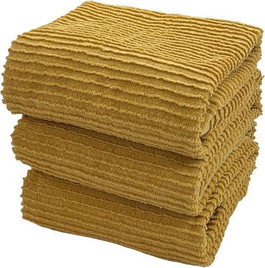 Serafina Home Mustard Yellow Ribbed Kitchen Dish Towels: 100% Cotton Cloth Soft Cleaning Drying Absorbent Terry Loop, Set of 3 Multipurpose for Everyday Use