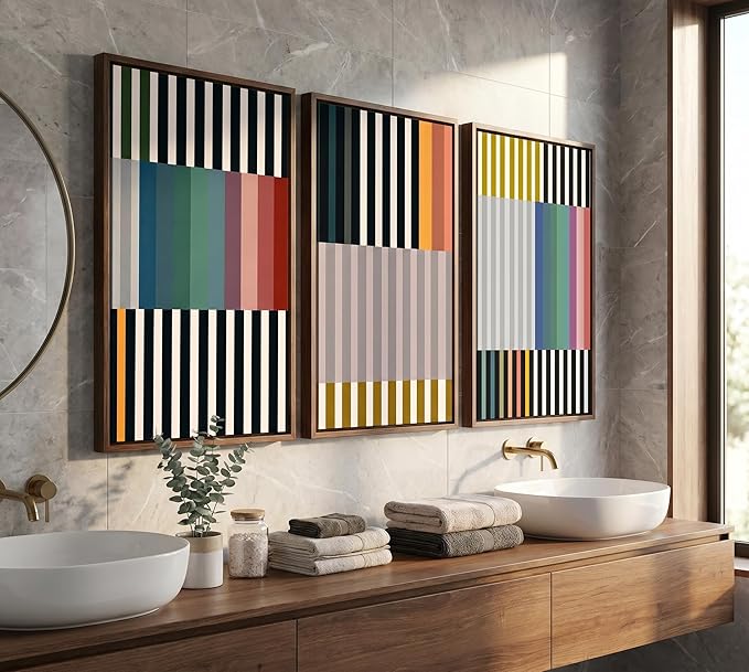 3pcs Abstract Stripes Canvas Wall Art Colorful Mid Century Modern Posters Prints Simple Line Wall Decor Pictures for Living Bedroom office Home Decoration Unframed
