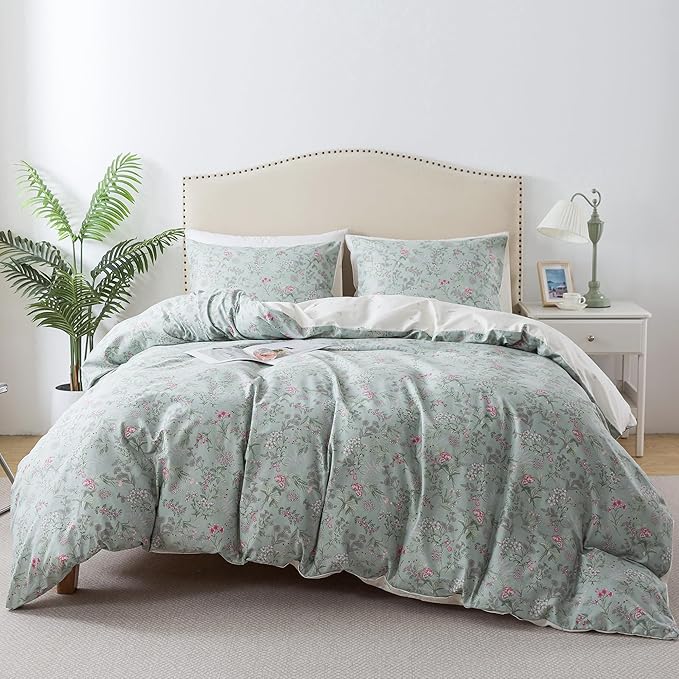 HoneiLife Cotton Duvet Cover Queen - Floral Comforter Cover 3-PC, Flower Floral Bedlinen for Set Queen Beds, Wildflower Comforter Cover Sets for All Season Use