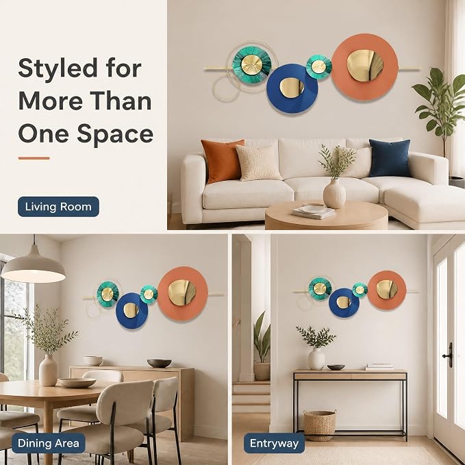 JFUJFU Large Orange Metal Wall Decor - Abstract 3D Geometric Sculptural Art for Mid Century Modern Living Room & Entryway