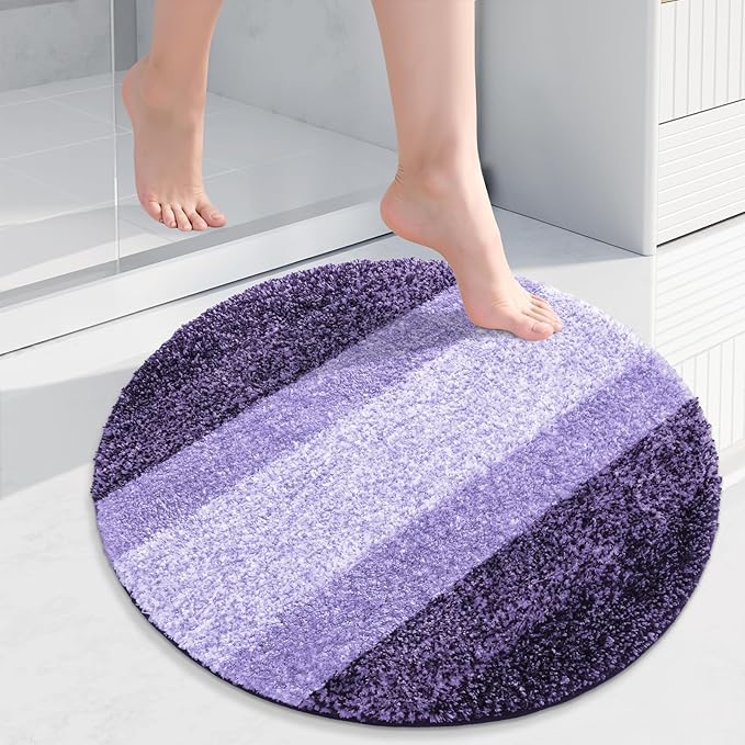 Arotive Microfiber Bathroom Rugs, Shaggy Soft and Absorbent Bath Rug, Non-Slip, Thick Plush Machine Washable Dry Bath Mats for Bathroom, Tub and Shower, 24x24, Dark Purple, Round