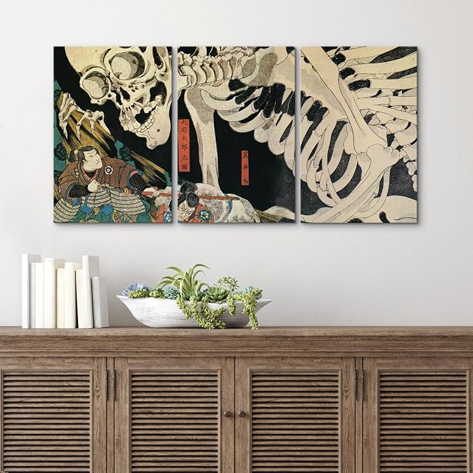 wall26 Framed Wall Art Print Set Witch & Skeleton Ukiyo-E by Utagawa Takiyasha Historic Cultural Illustrations Chic Scenic Colorful Multicolor for Living Room, Bedroom, Office - 24"x36"x3