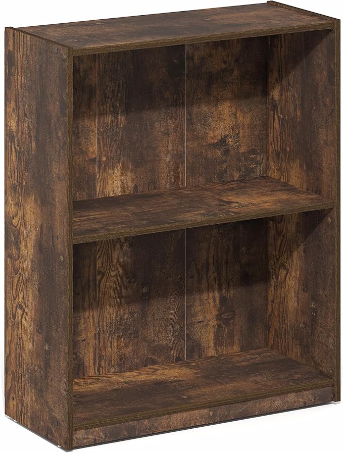 Furinno Gruen Book Shelf, 2-Tier Small Bookshelf, Bookcase with Open Shelf, 9.3 x 21.8 x 27, for Organization and Storage, for Living Room, Bedroom, Home Office, Amber Pine