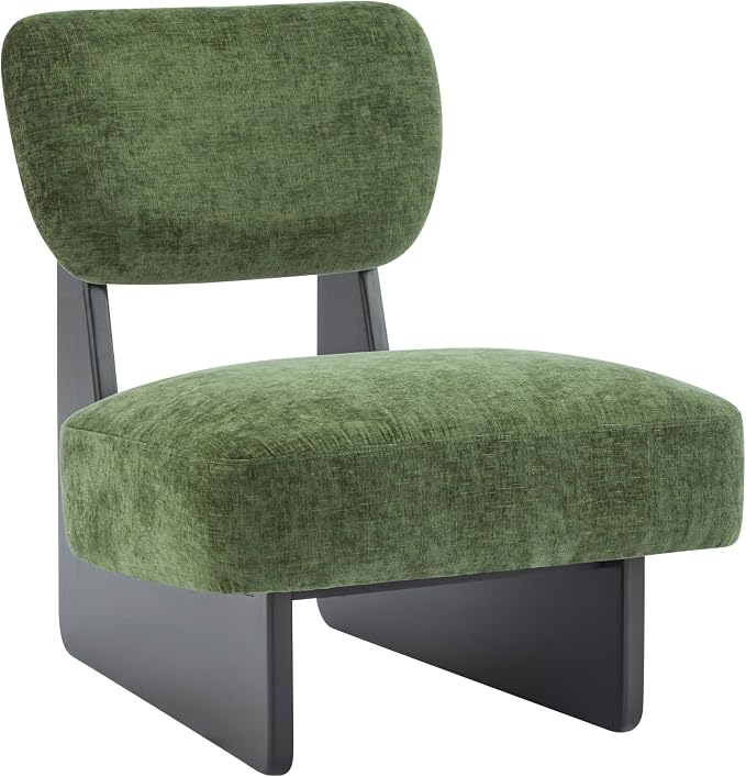 Accent Chairs Set of 2, Mid-Century Modern Chair with Polyester Upholstery, Wood Base with Walnut Finish, Minimalist and Stylish Accent Seating for Living Room, Bedroom, Balcony (Black+Green)