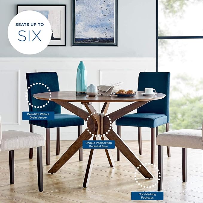 Modway Crossroads 47" Round Wood Dining Table, Walnut