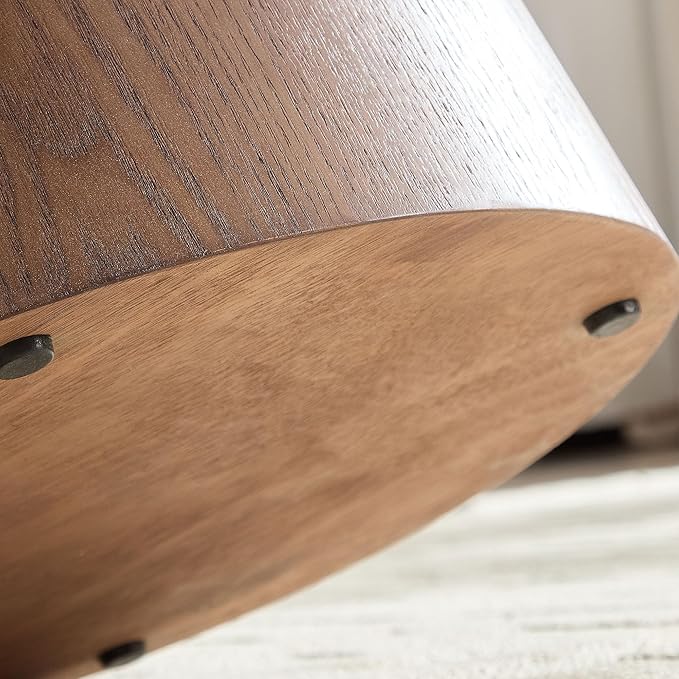 47.24" Oval Coffee Table Modern Handcraft Drum Center Table with Sturdy Pedestal for Living Room Apartment, Walnut