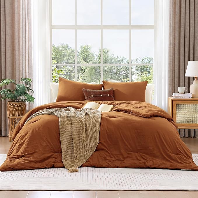 WRENSONGE Twin/Twin XL Comforter Set - 2 Pieces Prewashed Burnt Orange Comforter Soft Lightweight for All Seasons, Fluffy Down Alternative Twin XL Comforter with 1 Pillow Sham