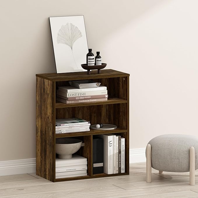 Furinno PASIR Book Shelf, 3-Tier Display Bookshelf with Adjustable Shelf, Cube Storage Bookcase, 11.8 x 23.6 x 28.1, for Living Room, Bedroom, Home Office, Amber Pine
