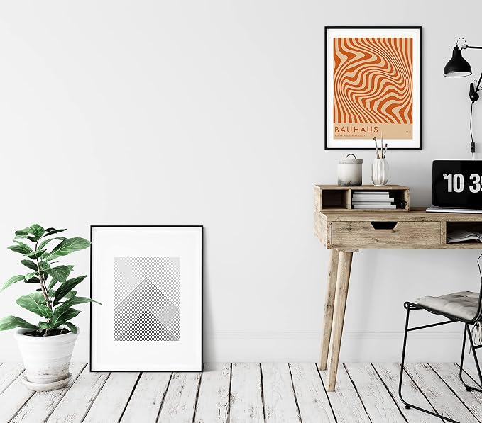Mid Century Modern Bauhaus Wall Art - 11x14" UNFRAMED Print - Abstract Wall Decor - Exhibition Poster Replication (Orange)