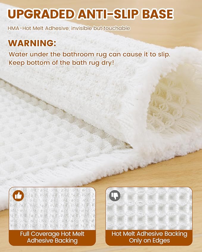 Smiry Waffle Bath Mat 60x24, Extra Soft Absorbent Bathroom Rugs, Non Slip Machine Washable Quick Dry Bath Rugs for Bathroom Floor, Tub, Shower, Home Decor Accessories, White