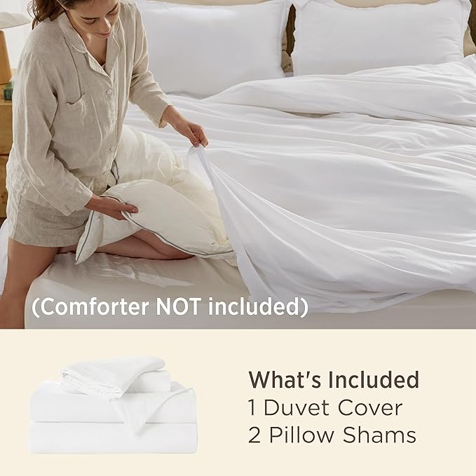 Bedsure White Super Queen Duvet Cover - 3 Pieces Prewashed Cotton-Like Extra Soft Bedding Set, Includes 1 Duvet Cover 98x90 Inches with Zipper Closure & 2 Pillow Shams, Comforter Not Included