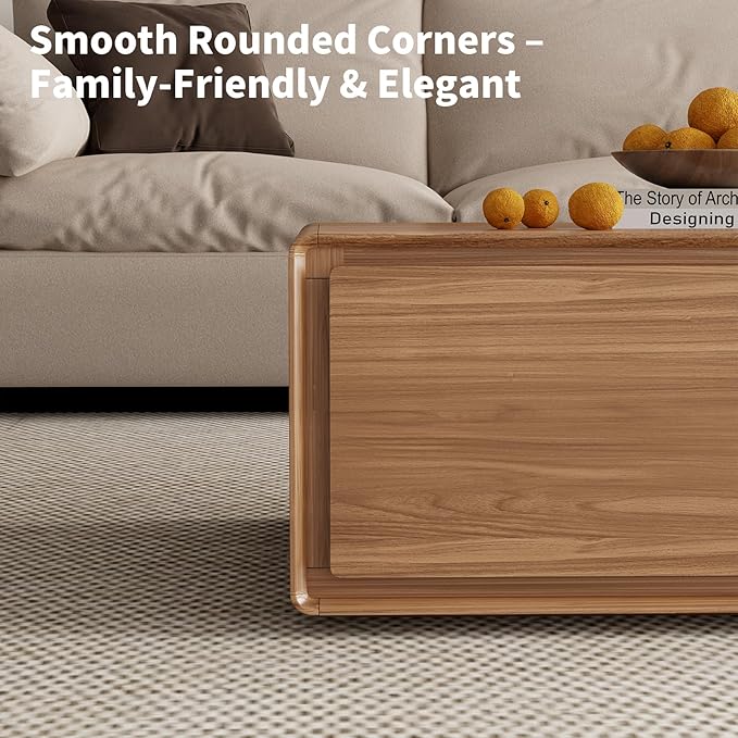 Luxury Walnut Wood Square Coffee Table with Large Hidden Storage, Expandable Tabletop Center Table for Living Room, Modern Accent Table with Drawers (Walnut Coffee Table)