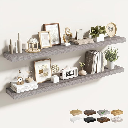 48 Inch Floating Shelves for Wall 2 Pack, 48" Wall Shelves for Books, Storage, Decor, Wall Mounted Floating Shelf with Invisible Brackets for Kitchen, Living Room, Gray