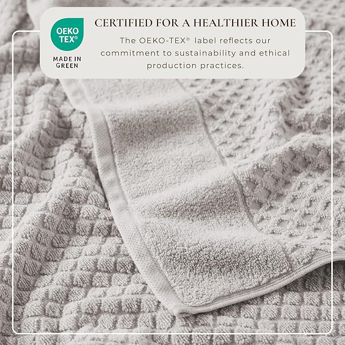 Great Bay Home Bath Towels - 100% Cotton 6 Piece Towel Set - Diamond Waffle Weave - Absorbent, Durable, Quick-Dry Towels for Bathroom (Light Grey)