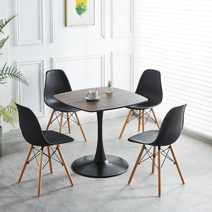 31.5 Inch Square Dining Table for 2 to 4 Person Mid Century Modern Tulip Table with Metal Pedestal Base Thick MDF Top for Apartment Kitchen Bistro Office, Dark Walnut and Black
