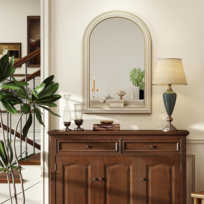 Reflinto 36x24 Inch Rustic Farmhouse Arched Wall Mirror, Distressed Wooden Decorative Mirrors for Bathroom Over Sink, Living Room, Entryway, Hallway