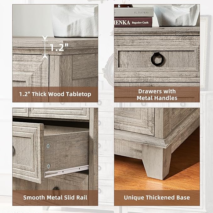 Farmhouse 6 Drawer Dresser for Bedroom Set of 2, 41" Tall Small Dressers & Chest of Drawers, Rustic Wood Dresser with Metal Handle, Storage Organizer Closet for Living Room, Hallway, Entryway