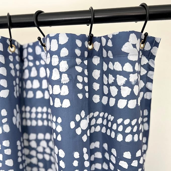 Modern Blue Shibori Print Shower Curtain - Boho Geometric Dot Pattern - Mudcloth Design - Decorative Fabric Shower Curtain for Any Bathroom - 72x72 Inches (Shibori)