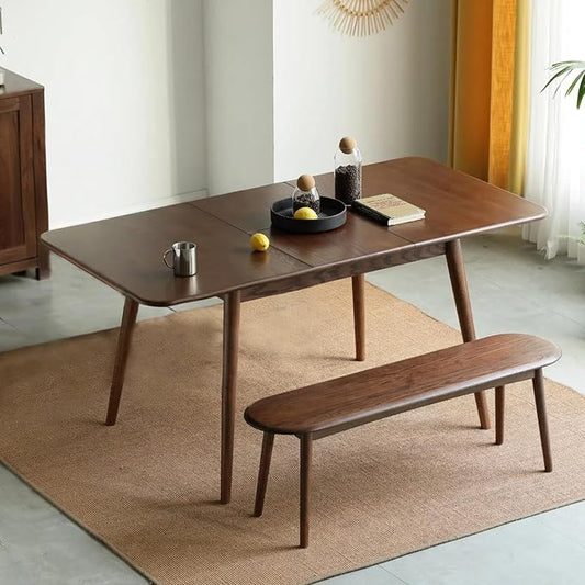 39’’-55’’ 100% Oak Extendable Dining Table and Bench Set, Solid Wood Folding Kitchen Table, Mid Century Modern Dinner Table for Kitchen, Apartment, Living Room (39''-55'' + 1 Bench)