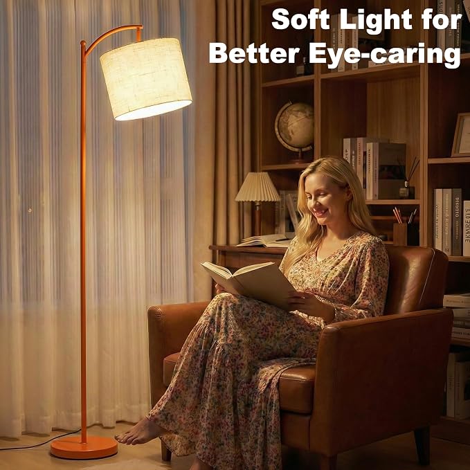 mukuxin Floor Lamp, LED Floor Lamp with Foot Switch & Adjustable Linen Lampshade, Tall Modern ARC Standing Lamps with 9W Replaceable Blub for Living Room Office Bedroom
