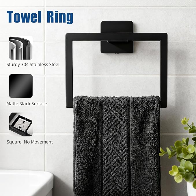 Matte Black Bathroom Hardware Accessories Set, Stainless Steel Towel Racks for Bathroom, 16 Inch Towel Bar, Towel Holders, Updated Toilet Paper Holder with Shelf Wall Mounted(10-Pieces)