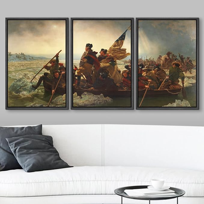 wall26 Framed Canvas Print Wall Art Set Washington Crossing The Delaware by Emanuel Leutze Cultural Historic Oil Painting Fine Art Reproduction for Living Room, Bedroom, Office - 16"x24"x3 Black